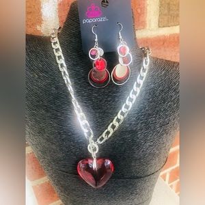 Red heart necklace with upgraded earrings
